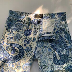 Etro 5 Pocket Paisley Print Crop Flare Jean
